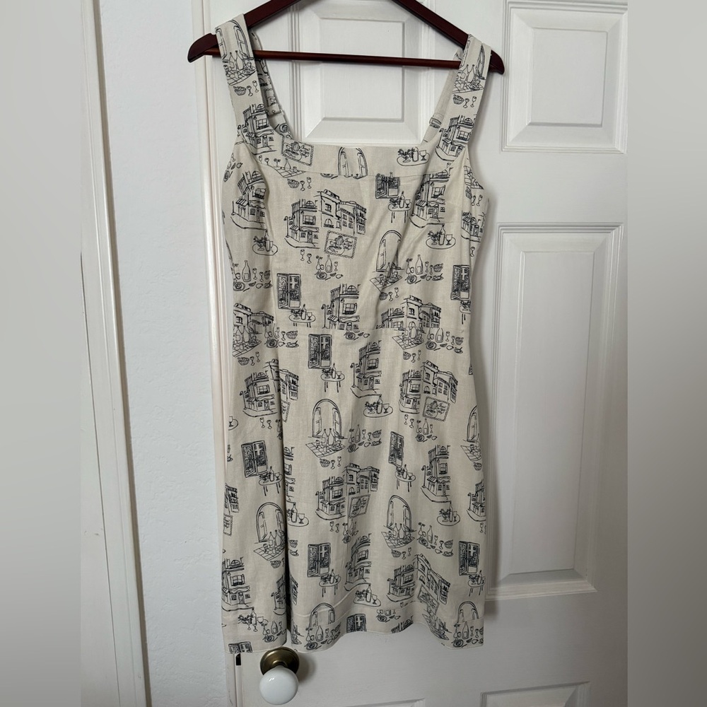 NWT Abercrombie & Fitch cafe print linen mini dress MED TALL